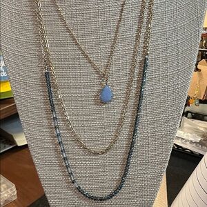 Elegant Blue Crystal and Gold Layered Necklace